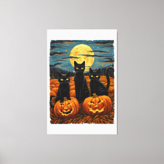 Black Cat Halloween Cat Lovers Starry Night Cat Va Leinwanddruck
