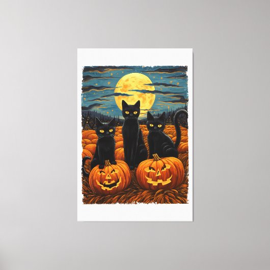 Black Cat Halloween Cat Lovers Starry Night Cat Va Leinwanddruck (Vorderseite)