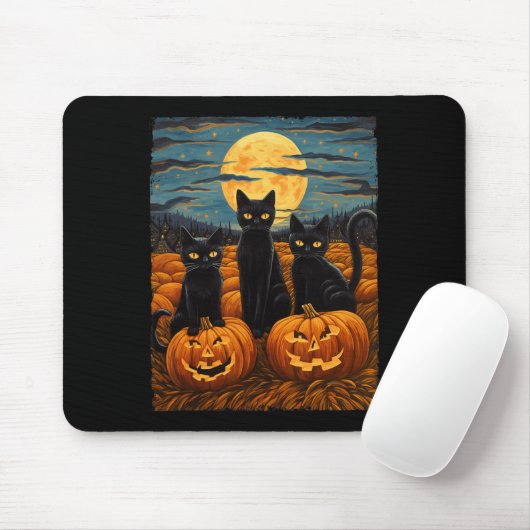 Black Cat Halloween Cat Lovers Starry Night Cat Va Mousepad (Mit Mouse)