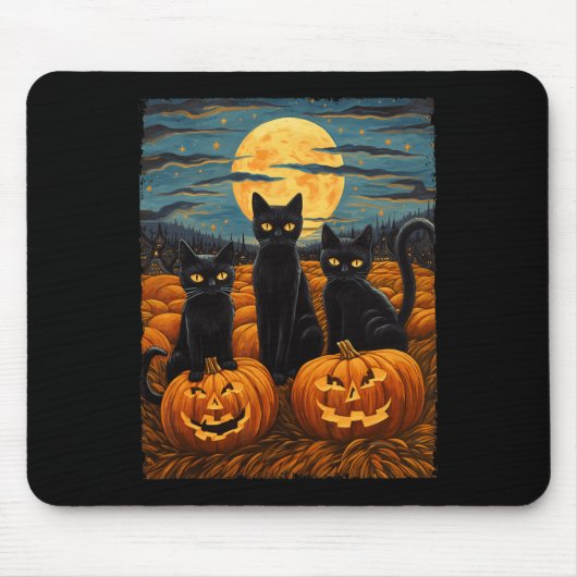 Black Cat Halloween Cat Lovers Starry Night Cat Va Mousepad (Vorne)
