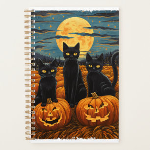 Black Cat Halloween Cat Lovers Starry Night Cat Va Planer