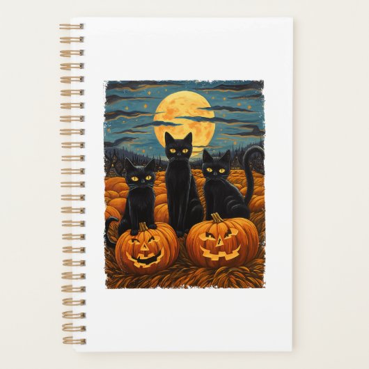 Black Cat Halloween Cat Lovers Starry Night Cat Va Planer (Vorderseite)