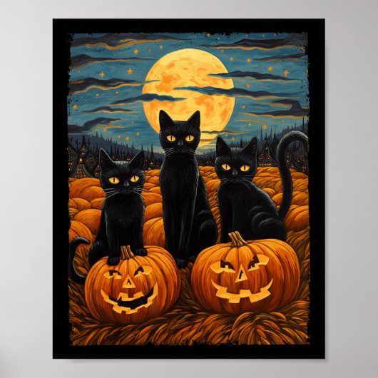 Black Cat Halloween Cat Lovers Starry Night Cat Va Poster (Vorne)