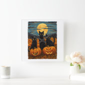 Black Cat Halloween Cat Lovers Starry Night Cat Va Quadratische Wanduhr (Zuhause)