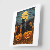 Black Cat Halloween Cat Lovers Starry Night Cat Va Quadratische Wanduhr (Winkel)
