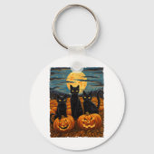 Black Cat Halloween Cat Lovers Starry Night Cat Va Schlüsselanhänger (Vorderseite)