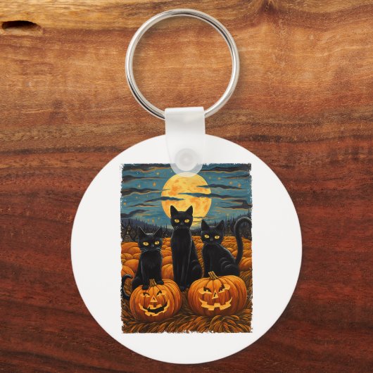 Black Cat Halloween Cat Lovers Starry Night Cat Va Schlüsselanhänger (Vorderseite)