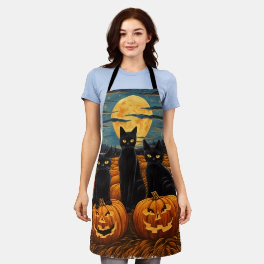 Black Cat Halloween Cat Lovers Starry Night Cat Va Schürze (Getragen)