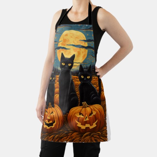 Black Cat Halloween Cat Lovers Starry Night Cat Va Schürze (InSitu)