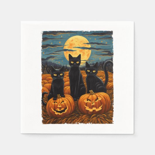 Black Cat Halloween Cat Lovers Starry Night Cat Va Serviette (Vorderseite)