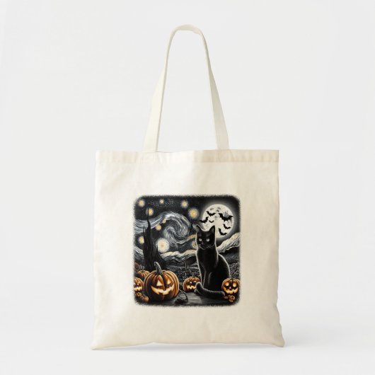 Black Cat Halloween Cat Lovers Starry Night Cat Va Tragetasche (Vorne)
