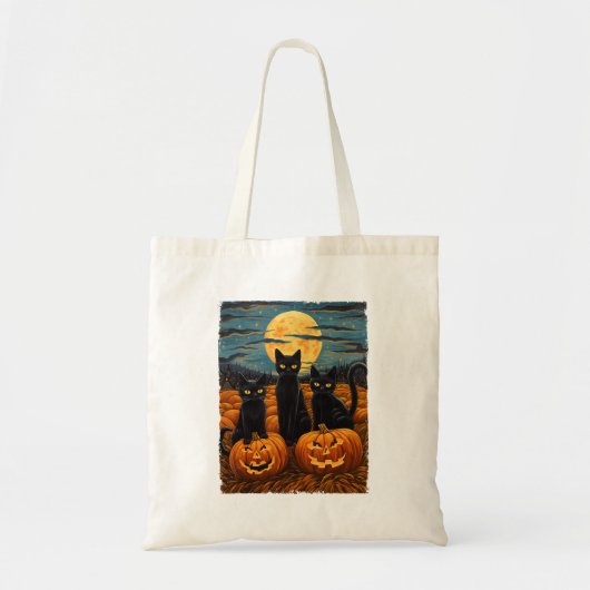 Black Cat Halloween Cat Lovers Starry Night Cat Va Tragetasche (Vorne)