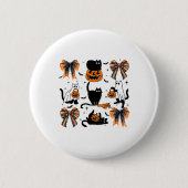 Black Cat Halloween Coquette Bow Halloween Pumpkin Button (Vorderseite)