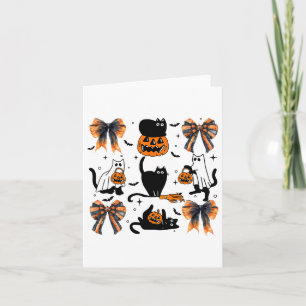 Black Cat Halloween Coquette Bow Halloween Pumpkin Karte
