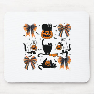 Black Cat Halloween Coquette Bow Halloween Pumpkin Mousepad