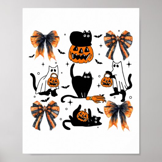 Black Cat Halloween Coquette Bow Halloween Pumpkin Poster (Vorne)