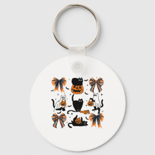 Black Cat Halloween Coquette Bow Halloween Pumpkin Schlüsselanhänger
