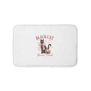 Black Cat Halloween Coquette Social Club Pink Bow Badematte