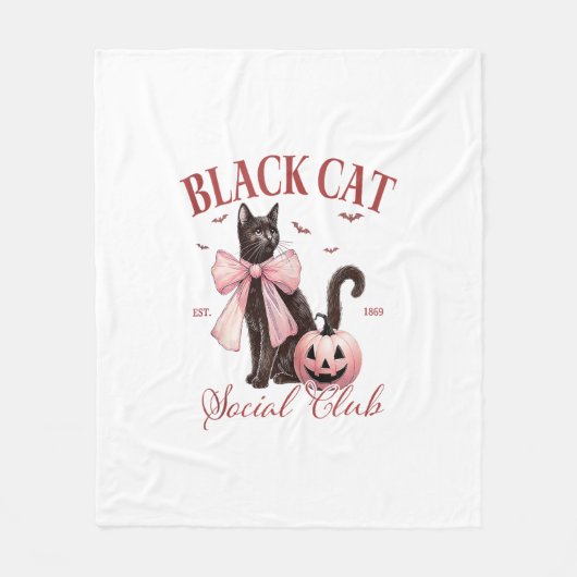 Black Cat Halloween Coquette Social Club Pink Bow Fleecedecke (Vorderseite)