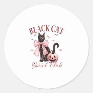 Black Cat Halloween Coquette Social Club Pink Bow Runder Aufkleber