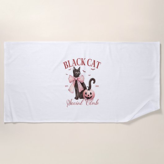 Black Cat Halloween Coquette Social Club Pink Bow Strandtuch (Vorderseite)