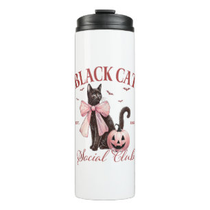Black Cat Halloween Coquette Social Club Pink Bow Thermosbecher