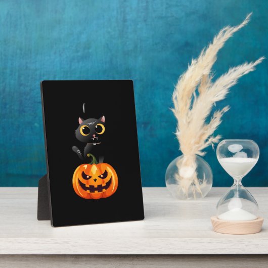 Black Cat Halloween Design � Spooky Pumpkin Art fo Fotoplatte (Seite)