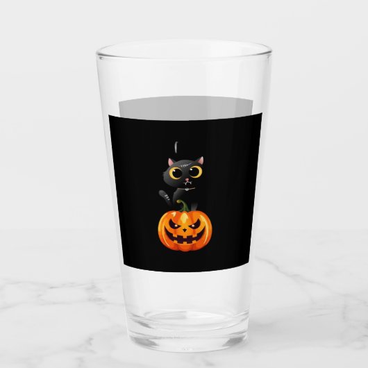 Black Cat Halloween Design � Spooky Pumpkin Art fo Glas (Vorderseite)