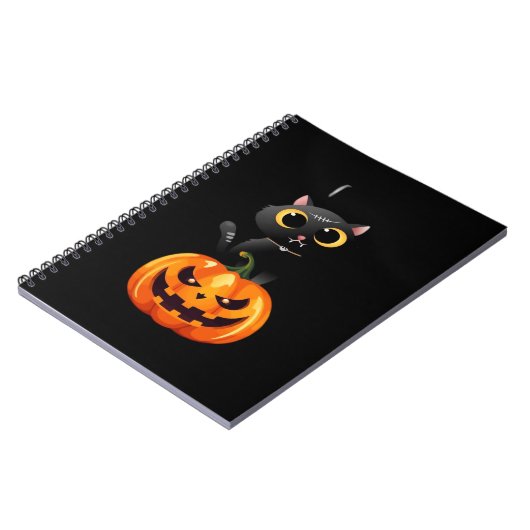 Black Cat Halloween Design � Spooky Pumpkin Art fo Notizblock (Linke Seite)