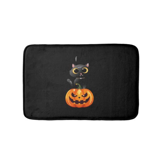 Black Cat Halloween Design - Spooky Pumpkin Art of Badematte (Vorderseite)
