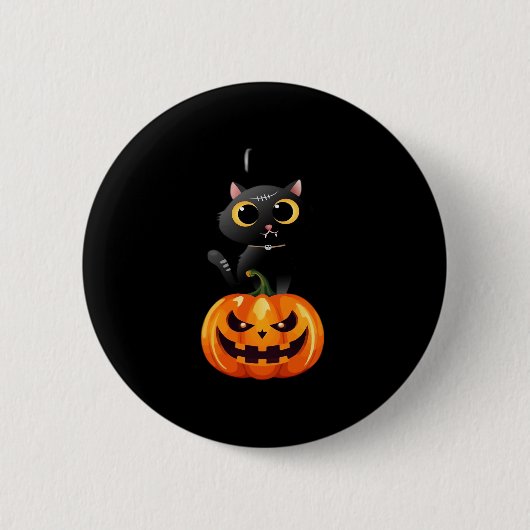 Black Cat Halloween Design � Spooky Pumpkin Art of Button (Vorderseite)