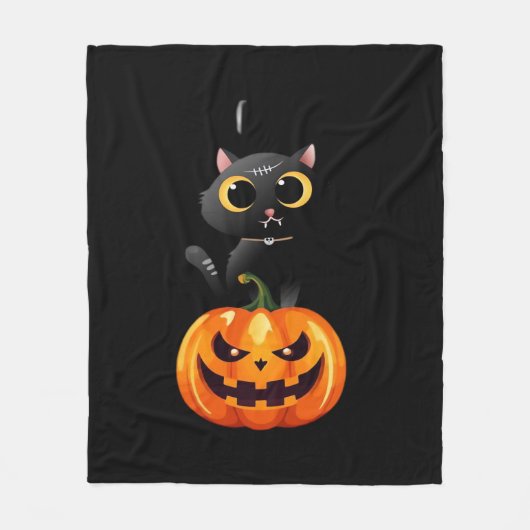 Black Cat Halloween Design - Spooky Pumpkin Art of Fleecedecke (Vorderseite)