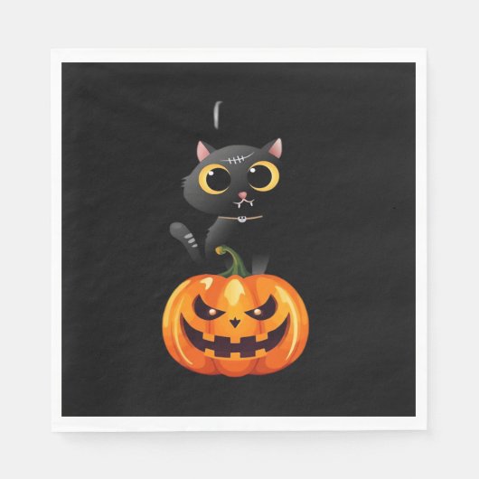 Black Cat Halloween Design - Spooky Pumpkin Art of Serviette (Vorderseite)
