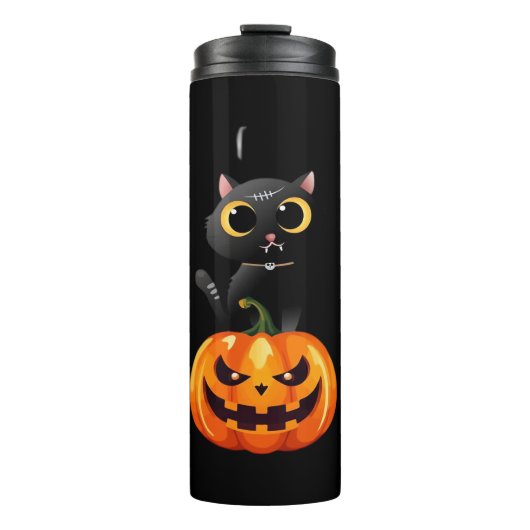 Black Cat Halloween Design - Spooky Pumpkin Art of Thermosbecher (Vorderseite)