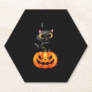 Black Cat Halloween Design - Spooky Pumpkin Art of Untersetzer