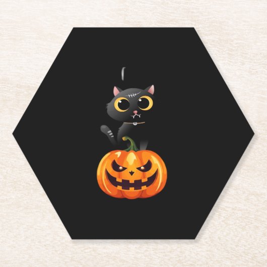 Black Cat Halloween Design - Spooky Pumpkin Art of Untersetzer (Vorderseite)