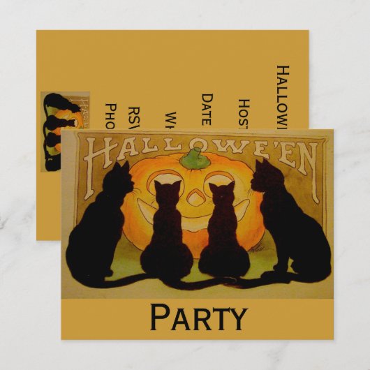 Black Cat Halloween Einladung (Vorne/Hinten)