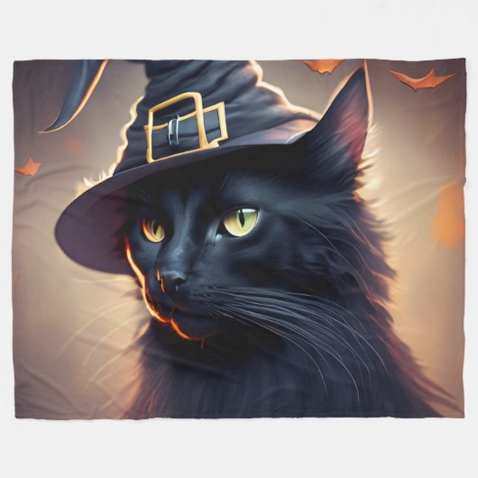 Black Cat Halloween Fleecedecke (Vorderseite (Horizontal))