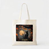 Black Cat Halloween Full Moon Art Nouveau Tragetasche (Vorne)