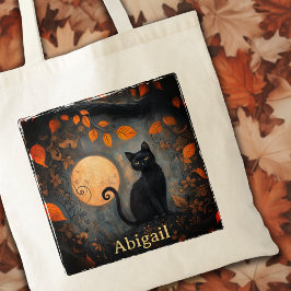 Black Cat Halloween Full Moon Art Nouveau Tragetasche