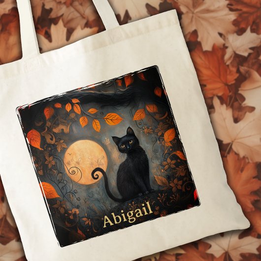 Black Cat Halloween Full Moon Art Nouveau Tragetasche