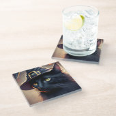 Black Cat Halloween Glasuntersetzer (Schrägansicht)