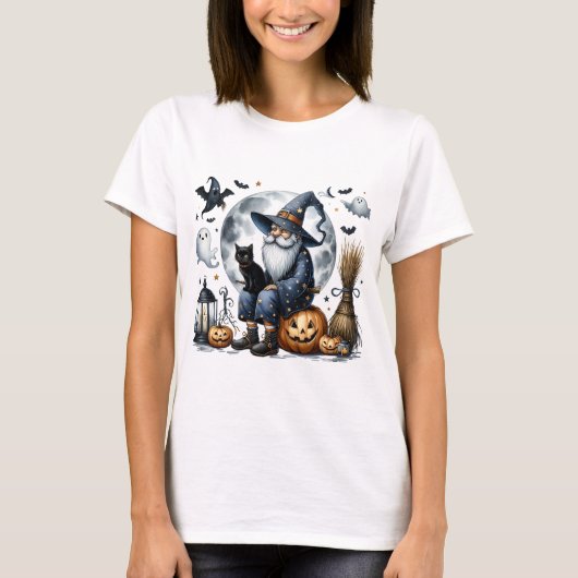 Black Cat Halloween Gnome - Perfektes Geschenk T-Shirt (Vorderseite)