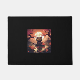 Black Cat Halloween_ Große Welle und Pumpkins Fußmatte