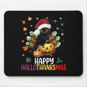 Black Cat Halloween Happy Hallothanksmas Merry Chr Mousepad