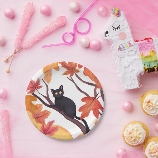 Black Cat Halloween Herbst Pappteller (Party)