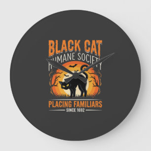 Black Cat Halloween Humane Society Vintage-Grafik Große Wanduhr