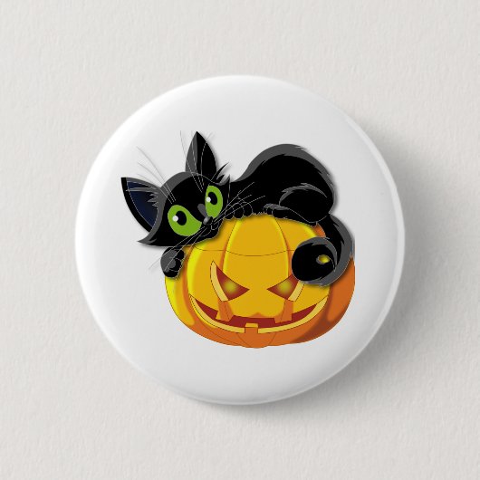 Black Cat Halloween Kitt Clip Art Button (Vorderseite)