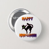 Black Cat Halloween Kürkin Halloween Button (Vorne & Hinten)