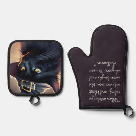 Black Cat Halloween Ofenhandschuh & Topflappen-Set
